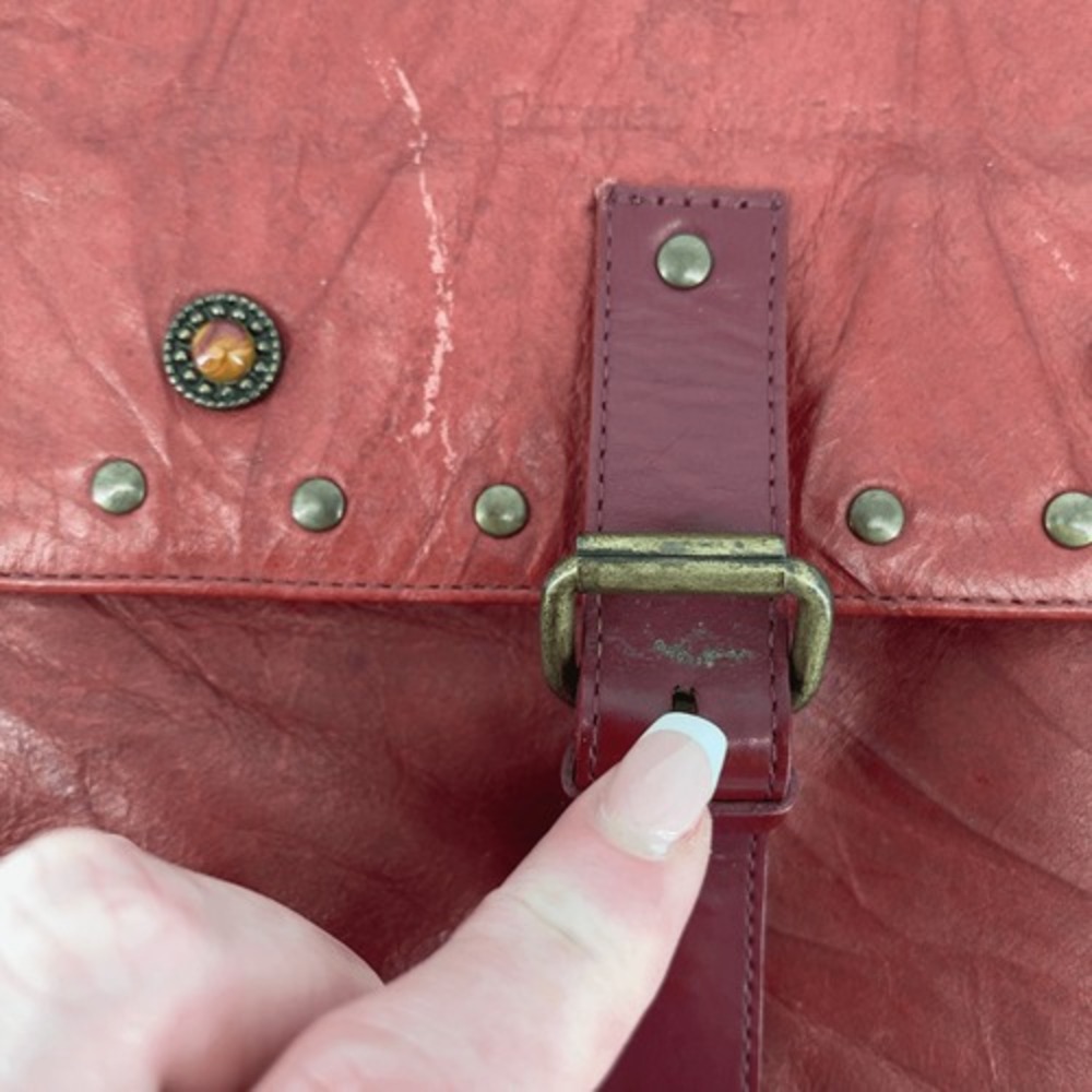 Carmen Steffens Red Studded Leather Crossbody Bag Adjustable Strap - Picture 5 of 15